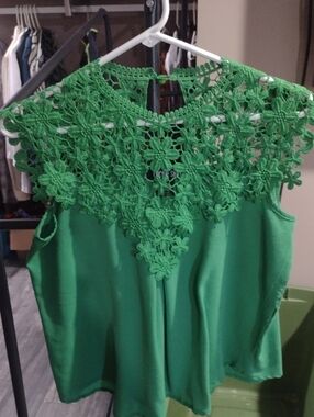 Green Crochet Yoke Sleeveless Top - Women